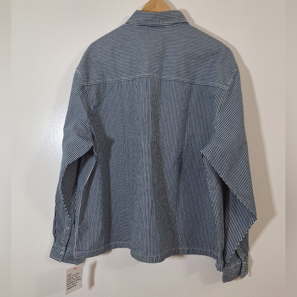 NWT ASOS Blue and White Pinstripe Button-Down Shirt - Picture 2 of 9
